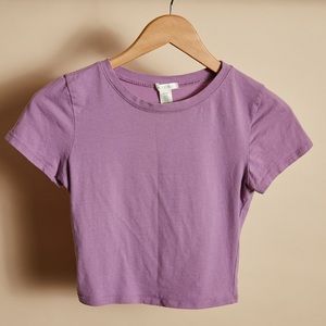 Lilac Crew Neck Fitted Crop Top